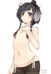  amagai_tarou bad_id bad_twitter_id black_eyes black_hair character_name cowboy_shot flat_chest grey_hair hair_censor hand_on_own_chest hat kantai_collection looking_at_viewer mini_hat multicolored_hair navel panties panties_under_pantyhose pantyhose short_eyebrows short_hair_with_long_locks side-tie_panties simple_background solo thighband_pantyhose tokitsukaze_(kantai_collection) topless twitter_username two-tone_hair underwear white_background white_panties 
