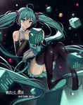  ahoge aqua_eyes aqua_hair bad_id bad_pixiv_id black_footwear black_legwear blush boots character_name cube detached_sleeves english hatsune_miku light_smile long_hair looking_at_viewer parted_lips pleated_skirt skirt solo soulkiller space star thigh_boots thighhighs twintails vocaloid 