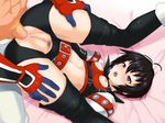  1girl anal anus areolae ass bed belt black_hair blush breasts censored highres hou_(hachiyou) leg_grab legs legs_up looking_away lying navel nipples on_back open_mouth penis pubic_hair purple_eyes pussy rutee_katrea sex short_hair small_breasts sweat tales_of_(series) tales_of_destiny thighs torn_clothes 