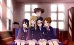  black_eyes black_hair blonde_hair brown_eyes brown_hair closed_eyes couch glasses hirasawa_ui k-on! long_hair multiple_girls nakano_azusa okuda_nao ponytail saitou_sumire short_hair sitting suzuki_jun tateshina twintails 