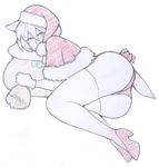  amy_rose animal_ears antiheld ass bad_id bad_tumblr_id bell blush capelet green_eyes hat highres humanization lying on_side panties pillow pillow_hug pink_hair red_footwear red_panties santa_hat shoes short_hair solo sonic_the_hedgehog thighhighs underwear 