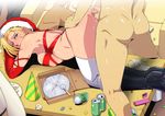  1boy 1girl ass beer_can blonde_hair breasts buttjob censored charlemagne_(monsuno) christmas couch from_side grinding gureko_rouman hetero large_breasts monsuno party_hat penis santa_hat sex short_hair table thighhighs top-down_bottom-up 