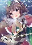  animal_ears blush brown_eyes brown_hair christmas fang futatsuiwa_mamizou glasses japanese_clothes kimono leaf leaf_on_head looking_at_viewer merry_christmas mittens open_mouth pince-nez raccoon_ears raccoon_tail sen1986 short_hair smile solo tail touhou 