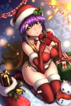  bare_shoulders bikini blonde_hair blush boots box breasts christmas cleavage covered_nipples elbow_gloves fur_boots gift gift_box gloves gradient_hair hat highres hijiri_byakuren kezune_(i-_-i) large_breasts long_hair looking_at_viewer multicolored_hair purple_hair red_footwear red_gloves santa_boots santa_hat side-tie_bikini smile solo swimsuit thigh_boots thighhighs touhou yellow_eyes 