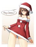  absurdres brown_eyes brown_hair christmas dress engrish fur_trim hat highres hirasawa_yui k-on! merry_christmas nitta_hiroto panties pantyshot ranguage santa_costume santa_hat short_hair underwear 