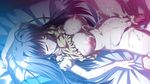  1girl ahoge areolae bed black_hair blush bottomless breasts cum cum_in_pussy cum_on_body eyes_closed female game_cg large_breasts long_hair lying minori natsuzora_no_perseus nipples penis pillow pussy sex shouna_mitsuishi sweat toono_ren uncensored vaginal yuzuna_hiyo 