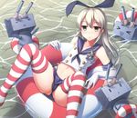  afloat blonde_hair brown_eyes flat_chest from_above hairband highleg highleg_panties jitome kantai_collection lifebuoy long_hair looking_at_viewer midriff navel nicoby panties rensouhou-chan sailor_collar shimakaze_(kantai_collection) shirt sleeveless sleeveless_shirt solo spread_legs stomach striped striped_legwear thighhighs underwear water 