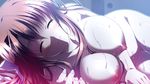  1girl areolae blush breasts brown_hair eyes_closed game_cg large_breasts long_hair natsuzora_no_perseus night nipples nude sawatari_tohka shouna_mitsuishi smile solo sweat yuzuna_hiyo 