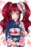  cross_ange hilda_(cross_ange) japanese_clothes kimono long_hair purple_eyes red_hair tachikawa_kousuke twintails very_long_hair wavy_hair 