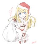  :d blonde_hair blue_eyes blush boots breasts chloe_lemaire cleavage corset from_above girlfriend_(kari) gloves hat long_hair looking_up medium_breasts navel nishizaki_eimu open_mouth panties sack santa_hat smile solo underwear 