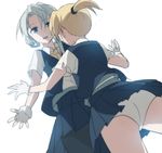  bad_id bad_pixiv_id black_legwear blonde_hair gloves imminent_hug kantai_collection kisetsu maikaze_(kantai_collection) multiple_girls necktie nowaki_(kantai_collection) panties pantyhose pleated_skirt school_uniform short_hair silver_hair skirt tears underwear vest white_gloves white_panties 