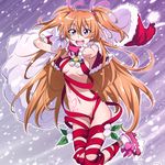  blizzard blue_eyes blush breasts brown_hair christmas hat houjou_hibiki long_hair looking_at_viewer medium_breasts nakahira_guy naked_ribbon navel open_mouth precure ribbon santa_hat smile solo suite_precure two_side_up 