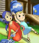  1boy 2girls :o aryll blonde_hair blue_hair link lowres multiple_girls nintendorn pot sandals sue-belle the_legend_of_zelda the_legend_of_zelda:_the_wind_waker wind_waker 