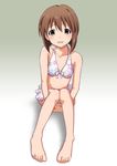  bikini brown_eyes brown_hair hagiwara_yukiho idolmaster idolmaster_(classic) ryunnu short_hair simple_background solo swimsuit 