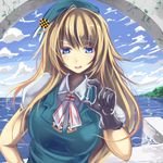  alternate_costume atago_(kantai_collection) beret black_gloves blonde_hair blue_eyes gloves hat kantai_collection long_hair looking_at_viewer monikano open_mouth smile solo 