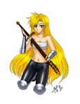  armor blonde_hair blue_eyes janne_d&#039;arc janne_d'arc leather leather_pants long_hair neo_geo pants sword weapon world_heroes wrapped 