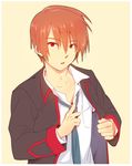  brown_hair little_busters! male_focus natsume_kyousuke necktie red_eyes satomi_yoshitaka school_uniform solo undressing 