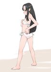  bikini black_hair blue_eyes blush j7w kawahime long_hair neko_musume_michikusa_nikki pointy_ears simple_background solo swimsuit 