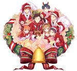  4boys antlers bell black_hair blonde_hair blue_eyes blue_hair bow brown_eyes brown_hair candy candy_cane christmas food gekkan_shoujo_nozaki-kun green_eyes hair_bow hat hori_masayuki kashima_yuu mery_(apfl0515) mikoshiba_mikoto multiple_boys multiple_girls nozaki_umetarou open_mouth orange_hair purple_eyes purple_hair red_eyes reindeer_antlers reverse_trap sack sakura_chiyo santa_costume santa_hat scarf seo_yuzuki smile tanuki wakamatsu_hirotaka 