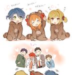  4boys ^_^ animal_costume bad_id bad_pixiv_id black_hair blonde_hair blue_hair blush bow brown_hair child closed_eyes full-face_blush gekkan_shoujo_nozaki-kun green_eyes hair_bow heart hori_masayuki kashima_yuu mery_(apfl0515) mikoshiba_mikoto multiple_boys multiple_girls nozaki_umetarou open_mouth orange_hair polka_dot polka_dot_bow purple_hair red_hair sakura_chiyo seo_yuzuki smile tanuki_costume time_paradox translated twintails wakamatsu_hirotaka waving yellow_eyes younger 