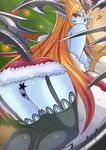  ? ass bare_shoulders black_legwear blue_skin blush_stickers breasts censored christmas from_behind fur_trim garter_straps highres horns large_breasts long_hair looking_at_viewer looking_back nipples no_panties orange_hair pointy_ears purple_eyes pussy puzzle_&amp;_dragons santa_hera_(p&amp;d) shiva_(johan-s) solo star_censor tail thighhighs tiara very_long_hair 