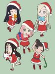  5girls :d black_hair blonde_hair brown_eyes cake chibi christmas double_bun facial_mark food forehead_mark fur_trim green_eyes haruno_sakura hat hyuuga_hanabi hyuuga_hinata lavender_eyes long_hair low-tied_long_hair midriff multiple_girls naruto naruto_shippuuden navel open_mouth pink_hair smile standing tenten very_long_hair yamanaka_ino 