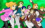  3girls 6+boys bento_malus bes_jordan blonde_hair blue_eyes blue_hair densetsu_kyojin_ideon glasses green_hair gundam hatari_naburu joliver_ira karala_ajiba kasha_imhof military military_uniform mobile_suit_gundam moera_fatima multiple_boys multiple_girls orange_hair parody pink_hair sarmatamra sheryl_formosa tekuno_gyabari uniform 