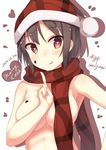  :q black_hair blush brown_eyes christmas dated hat heart heart-shaped_pupils index_finger_raised merry_christmas naked_scarf pointing samegami santa_hat scarf signature solo symbol-shaped_pupils tongue tongue_out topless upper_body 