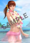  3d alternate_costume beach breasts dead_or_alive dead_or_alive_5 dead_or_alive_5_last_round kasumi_(doa) lei official_art poster tecmo topless 