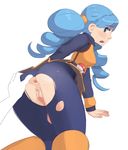  1girl ace_trainer_(pokemon) all_fours anus ass ass_grab assgrab blue_hair fridge_(artist) looking_back no_panties npc_trainer pantyhose poke_ball pokeball pokemon pokemon_(game) pokemon_bw pussy spread_anus tagme\r\nuncensored torn_clothes torn_pantyhose uncensored 