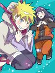  blonde_hair blue_eyes blue_hair chappa_(chappa7610) clothing_swap cosplay costume_switch hyuuga_hinata naruto spiked_hair uzumaki_naruto whisker_markings white_eyes wink 