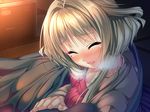  1girl amakano blush brown_hair eyes_closed game_cg kanbayashi_mizuki mole open_mouth piromizu 