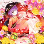  album_cover alcohol bowl bowl_hat cherry_blossoms cover cup flower hat holding holding_needle in_bowl in_container japanese_clothes kimono mallet minigirl miracle_mallet needle nerisuke obi open_mouth petals purple_hair red_eyes sakazuki sake sash short_hair solo sukuna_shinmyoumaru touhou 