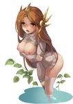  areolae arm_at_side arm_grab bad_id bad_pixiv_id blush bottomless breasts breasts_outside brown_eyes brown_hair cleavage_cutout dress embarrassed framed_breasts hamifr highres large_breasts league_of_legends leaning_forward leona_(league_of_legends) long_hair looking_at_viewer meme_attire nipples open-chest_sweater open_mouth ribbed_sweater solo sweater sweater_dress tears thighhighs turtleneck wardrobe_malfunction wet wet_clothes wet_thighhighs white_legwear 