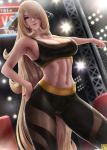  abs arena armpits ass_visible_through_thighs bangs blonde_hair breasts cleavage creatures_(company) game_freak gluteal_fold hair_over_one_eye hand_on_hip limgae long_hair looking_at_viewer navel nintendo outstretched_arm pants pokemon pokemon_(game) pokemon_dppt shirona_(pokemon) sleeveless smile solo sports_bra standing stomach swept_bangs toned very_long_hair yoga_pants 