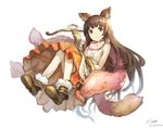  animal_ears ankle_boots aster_(granblue_fantasy) bangs bare_shoulders benitama black_hair blush boots bow_(weapon) breasts brown_footwear buttons crossbow dress erune from_side full_body fur_boots granblue_fantasy holding holding_weapon light_smile long_hair looking_at_viewer open_mouth red_eyes scarf signature simple_background sitting sleeveless sleeveless_dress small_breasts smile solo very_long_hair weapon white_background white_dress 