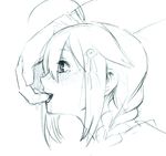  ahoge braid drooling finger_in_mouth gouta_(nagishiro6624) greyscale hair_flaps hair_ornament kantai_collection monochrome remodel_(kantai_collection) shigure_(kantai_collection) single_braid sketch tears 