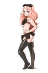  ass belt black_legwear blue_eyes boots bow breasts chromatic_aberration drawfag full_body hair_bow hands_on_hips highres hitsugi_no_chaika holster kill_la_kill long_hair no_panties nudist_beach_uniform pink_hair shoulder_holster sideboob small_breasts solo thigh_boots thighhighs utility_belt viivi_holopainen 