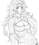  bb_(baalbuddy) breasts cleavage cleavage_cutout greyscale headband large_breasts lips long_hair meme_attire messy_hair monochrome open-chest_sweater puckered_lips queen's_blade risty sketch slender_waist solo sweater turtleneck 