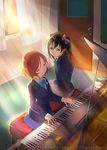  bad_id bad_pixiv_id black_hair blazer bow closed_eyes curtains hair_bow instrument jacket love_live! love_live!_school_idol_project multiple_girls nishikino_maki otonokizaka_school_uniform piano red_eyes red_hair school_uniform short_hair sitting skirt smile sunlight twintails ume_(plumblossom) watermark web_address window yazawa_nico 