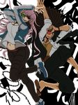  big_breasts black_suit breasts brown_hair cleavage danganronpa dark_skin hagakure_hiroko hagakure_yasuhiro jump jumping large_breasts pink_hair zettai_zetsubou_shoujo 