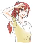  free! haru_no_pan_matsuri long_hair looking_at_viewer lowres matsuoka_gou ponytail red_eyes red_hair shirt smile solo t-shirt 