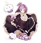  bad_id bad_twitter_id bangs black_dress blackberry_cookie blunt_bangs blush brooch candle cookie_run crown dress gothic_lolita jewelry lolita_fashion long_sleeves looking_at_viewer mery_(apfl0515) mini_crown multicolored_hair personification purple_candle_(cookie_run) purple_eyes purple_hair short_hair solo striped striped_legwear thighhighs two-tone_hair 