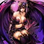  bare_shoulders black_hair breasts cleavage elbow_gloves flower gloves hair_flower hair_ornament highres large_breasts long_hair navel persephone_(p&amp;d) pointy_ears purple_eyes puzzle_&amp;_dragons skirt sukumo_(kemutai) thighhighs tiara wings 