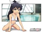  bikini black_hair blue_eyes ganaha_hibiki high_ponytail idolmaster idolmaster_(classic) long_hair ponytail rei_no_pool ryunnu solo swimsuit 