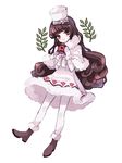  bad_id bad_pixiv_id bangs blunt_bangs blush bow brown_eyes brown_hair capelet cocoa_cookie cookie_run cup curly_hair dress full_body gloves hat hat_bow isamu_(gaioo0303) mug pantyhose personification smile snowflake_print solo white_dress white_gloves white_legwear 