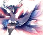  7th_dragon_(series) 7th_dragon_2020 closed_eyes floating_hair hatsune_miku long_hair lyodi open_mouth skirt solo thighhighs twintails vocaloid wings 
