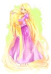  absurdly_long_hair bad_id bad_twitter_id blonde_hair dress full_body green_eyes long_dress long_hair long_sleeves mery_(apfl0515) pink_dress puffy_long_sleeves puffy_sleeves rapunzel_(disney) smile solo tangled very_long_hair 