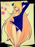  1girl blonde_hair chorimokki female long_hair panties photoshop pokemon pokemon_champion shirona_(pokemon) solo underwear very_long_hair 