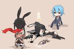  alph_lyla animal_ears black_blood black_hair black_legwear blood blue_hair blue_legwear bunny_ears bunnysuit character_request chibi club death detached_sleeves elbow_gloves ganesagi gloves halo horns io_(pso2) long_hair multiple_girls original phantasy_star phantasy_star_online_2 red_scarf scared scarf sexually_suggestive short_hair spiked_club suggestive_fluid thighhighs twintails weapon 